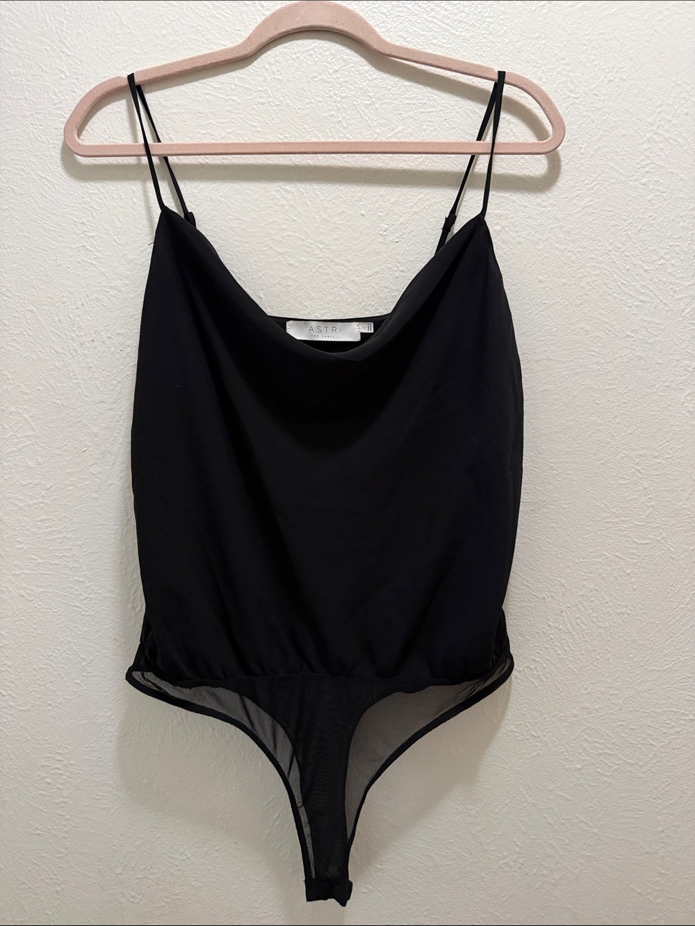 Astr Black Cowl Neck Spaghetti Strap Bodysuit